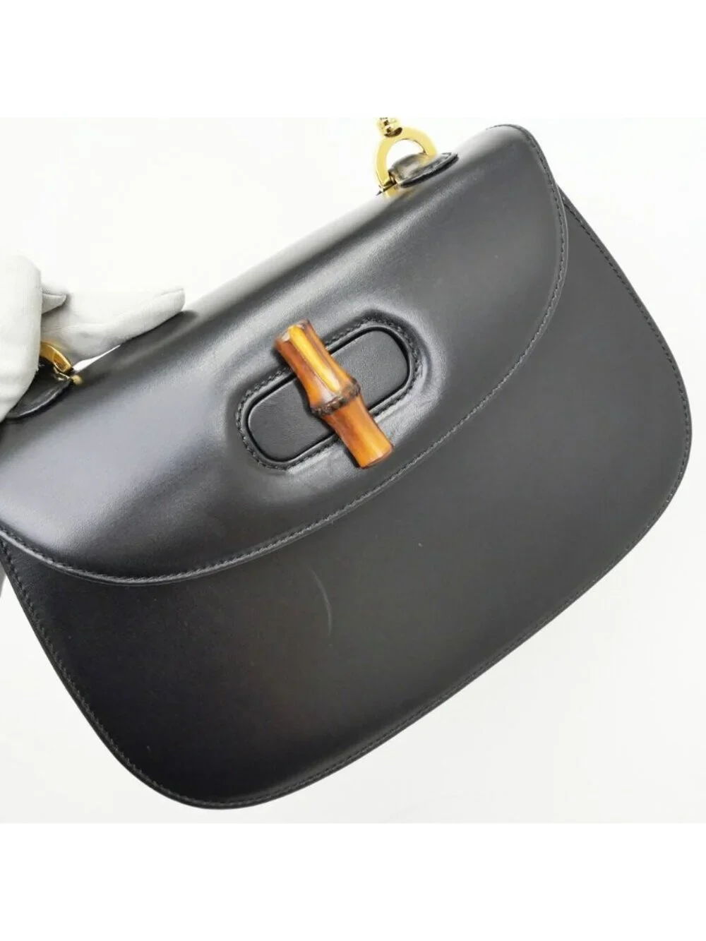 Gucci Bamboo 2-Way Bag Hand Shoulder Calfskin Black